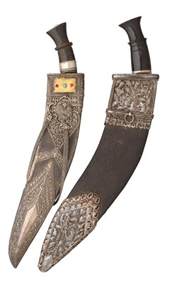 Lot 97 - TWO NEPALESE SILVER-MOUNTED DAGGERS (KUKRI)