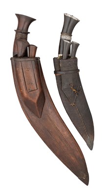 Lot 98 - A NEPALESE SILVER-MOUNTED DAGGER (KUKRI) AND ANOTHER 'BOX' KUKRI