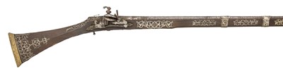 Lot 163 - A 16 BORE NORTH AFRICAN SILVER MOUNTED TOE-LOCK GUN