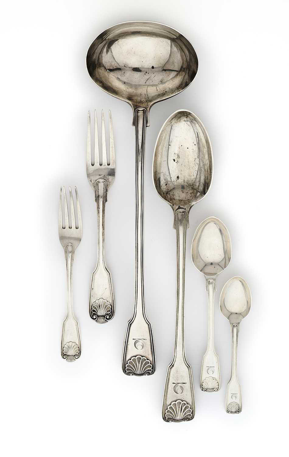 Lot 103 - A SET OF VICTORIAN TABLE SILVER, G.W. ADAMS FOR CHAWNER & CO., LONDON, 1844