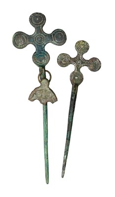 Lot 217 - SIX BRONZE CLOTHING PINS, BALTIC, 10TH/11TH CENTURY