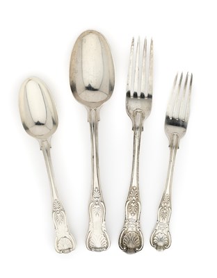 Lot 104 - A MIXED SET OF VICTORIAN TABLE SILVER, VARIOUS MAKERS, LONDON, 1839-95