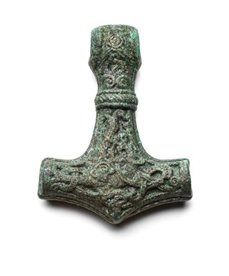 Lot 224 - A BRONZE THOR'S HAMMER PENDANT, DANISH, LATE 10TH CENTURY