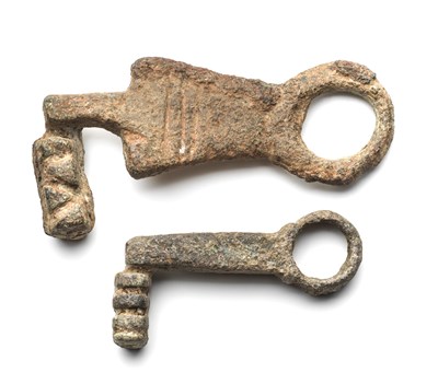 Lot 225 - TWO BRONZE ROMAN KEYS AND SIX OTHER KEYS