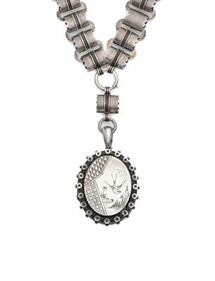 Lot 325 - VICTORIAN SILVER NECKLACE AND LOCKET, 1881