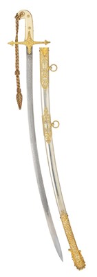 Lot 273 - â€¡ËœA SILVER-MOUNTED MAMELUKE-HILTED PRESENTATION SWORD TO MAJOR GENERAL SIR N.R.STEWART