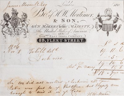 Lot 338 - â€¡H.W.MORTIMER & SON, GUNMAKERS TO HIS MAJESTY a bill of sale