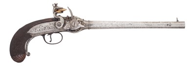 Lot 394 - â€¡AN EXTREMELY RARE 33 BORE FLINTLOCK BREECH-LOADING REPEATING MAGAZINE PISTOL ON THE LORENZONI