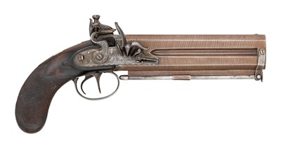 Lot 406 - â€¡A 17 BORE OVER-AND-UNDER FLINTLOCK PISTOL BY T.MORTIMER