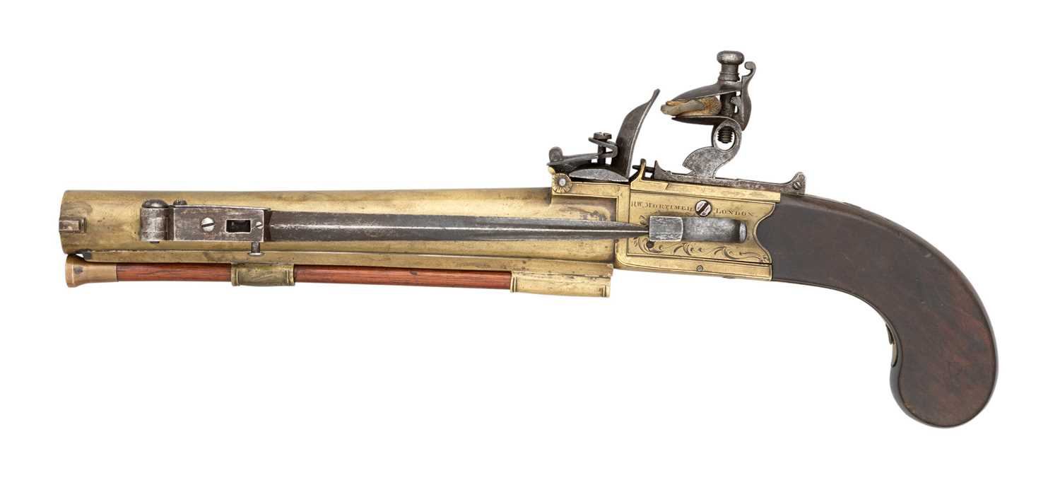 Lot 411 - â€¡A 22 BORE FLINTLOCK BOX-LOCK PISTOL BY