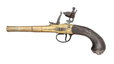 Lot 412 - â€¡A 30 BORE D.B. SINGLE TRIGGER FLINTLOCK CARRIAGE PISTOL BY MORTIMER