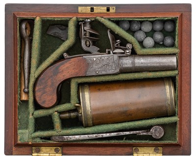 Lot 413 - â€¡A CASED PAIR OF 48 BORE FLINTLOCK BOX-LOCK POCKET PISTOLS BY T.MORTIMER & SON