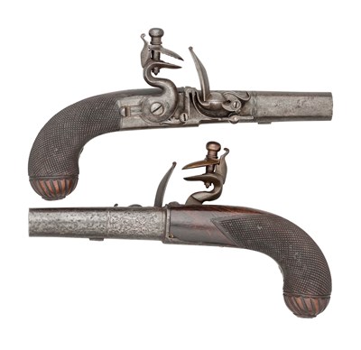 Lot 414 - â€¡A PAIR OF 50 BORE FLINTLOCK TRAVELLING PISTOLS BY H.W.MORTIMER & CO.