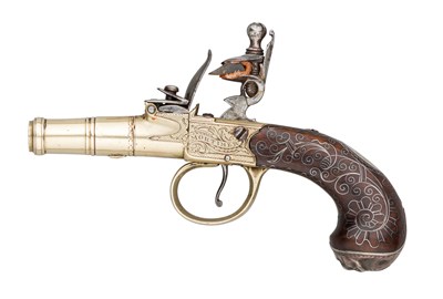 Lot 417 - â€¡A RARE 120 BORE FLINTLOCK BOX-LOCK POCKET PISTOL WITH TUTENAG BARREL