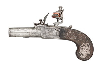 Lot 420 - â€¡A 40 BORE FLINTLOCK POCKET PISTOL SIGNED MORTIMER