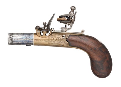 Lot 421 - â€¡A 48 BORE FLINTLOCK POCKET PISTOL SIGNED MORTIMER