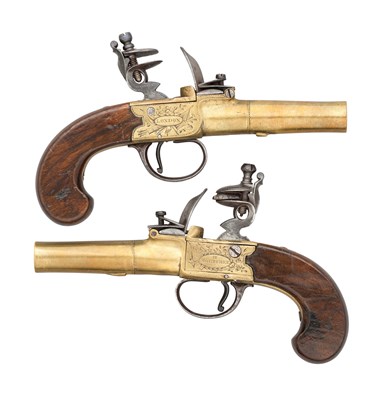 Lot 423 - â€¡A PAIR OF 28 BORE FLINTLOCK BOX-LOCK POCKET PISTOLS BY H.MORTIMER