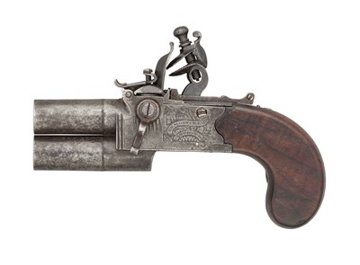 Lot 424 - â€¡A 28 BORE FLINTLOCK OVER-AND-UNDER TAP-ACTION POCKET PISTOL BY H.W.MORTIMER