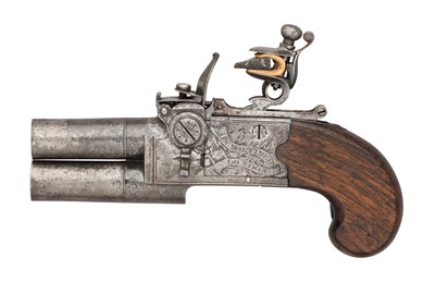 Lot 425 - â€¡A 40 BORE FLINTLOCK OVER-AND-UNDER TAP-ACTION POCKET PISTOL BY H.W.MORTIMER