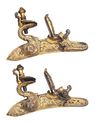 Lot 434 - A PAIR OF RARE EAST EUROPEAN DETACHED FLINTLOCK MECHANISMS