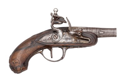 Lot 448 - A 120 BORE FRENCH FLINTLOCK TRAVELLING PISTOL