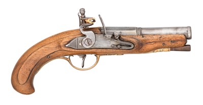 Lot 449 - A 40 BORE CONTINENTAL FLINTLOCK TRAVELLING PISTOL