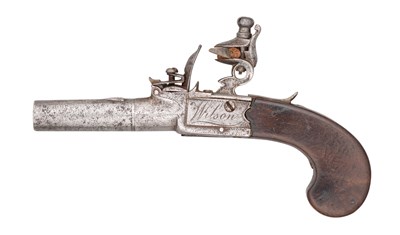 Lot 450 - A 140 BORE FLINTLOCK MUFF PISTOL BY WILSON