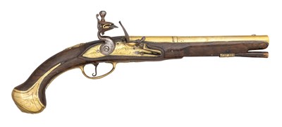 Lot 452 - A 20 BORE FLINTLOCK HOLSTER PISTOL BY THOMAS (1) HAWLEY