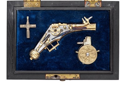 Lot 456 - â€¡A CASED FINELY CONSTRUCTED MINIATURE WHEEL-LOCK PISTOL IN THE GERMAN STYLE OF CIRCA 1580