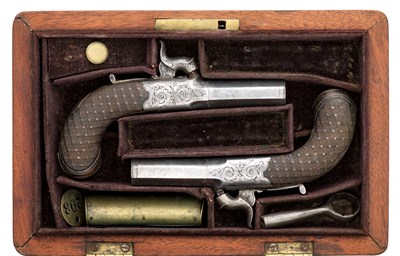 Lot 474 - â€¡A CASED PAIR OF 54 BORE PERCUSSION BOX-LOCK POCKET PISTOLS