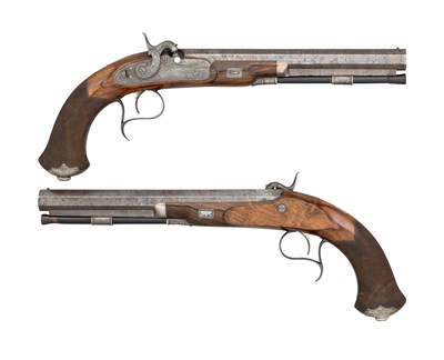 Lot 476 - â€¡A FINE PAIR OF 40 BORE PERCUSSION DUELLING PISTOLS BY JAMES WILKINSON & SON