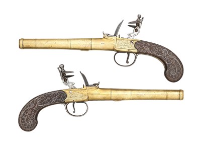 Lot 479 - â€¡A PAIR OF 25 BORE FLINTLOCK BOX-LOCK TURN-OFF PISTOLS BY BUNNEY