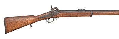 Lot 482 - A 40 BORE PERCUSSION BREECH-LOADING TWO-BAND RIFLE