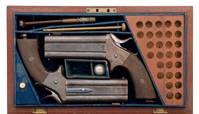 Lot 495 - AN UNUSUAL CASED PAIR OF .44 CALIBRE RIM-FIRE D.B.TURNOVER PISTOLS BY J.RIGBY & CO.