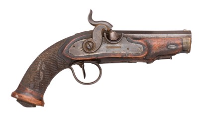 Lot 502 - A 34 BORE SWISS RIFLED PERCUSSION TRAVELLING PISTOL BY J. LINDENMANN