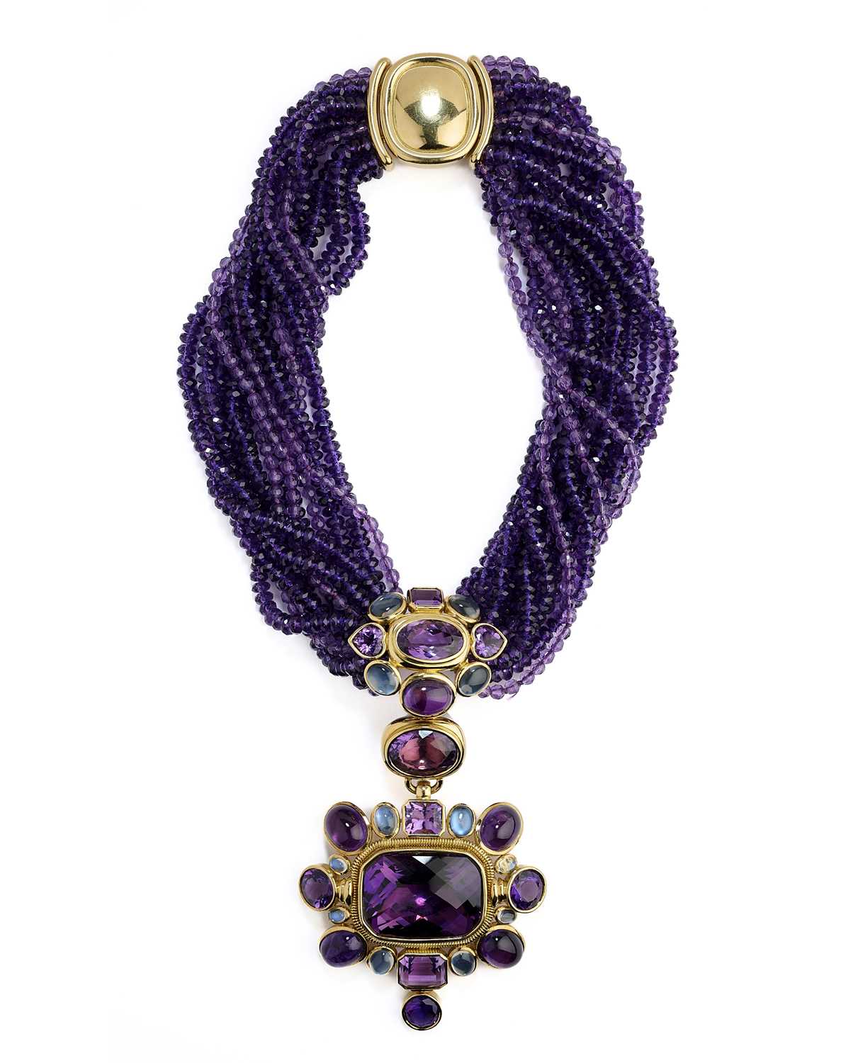 Lot 474 - CHARLES GREIG: AMETHYST AND MOONSTONE NECKLACE