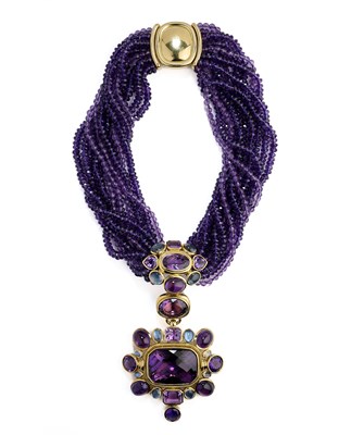 Lot 474 - CHARLES GREIG: AMETHYST AND MOONSTONE NECKLACE