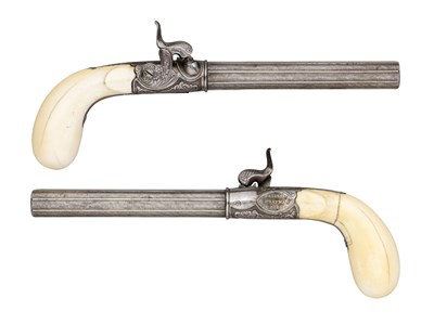 Lot 503 - ËœA PAIR OF 40 BORE BELGIAN PERCUSSION TRAVELLING PISTOLS BY FALISSE & TRAPMANN Ã€ LIÃ‰GE