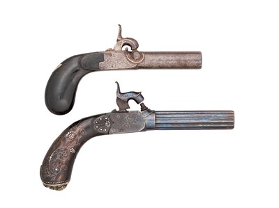 Lot 504 - A 40 BORE PERCUSSION POCKET PISTOL AND ANOTHER