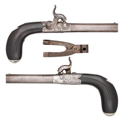 Lot 505 - A PAIR OF 54 BORE BELGIAN RIFLED PERCUSSION POCKET PISTOLS