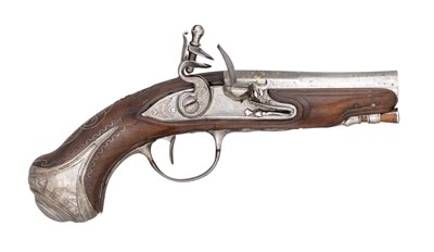 Lot 507 - A 50 BORE FRENCH FLINTLOCK TRAVELLING PISTOL