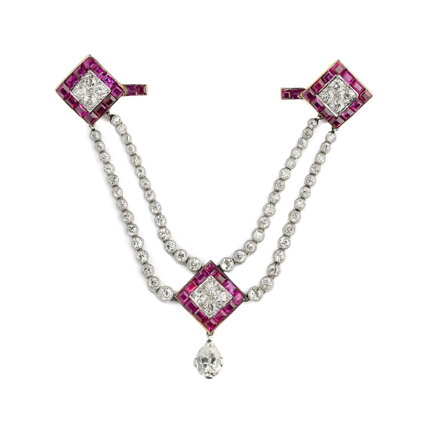 Lot 506 - CARTIER (HENRI PICQ): RUBY AND DIAMOND SURETE PIN, 1910s