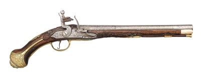 Lot 530 - A 16 BORE ADRIATIC FLINTLOCK HOLSTER PISTOL