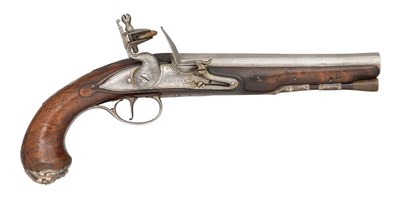 Lot 543 - AN 18 BORE SILVER-MOUNTED FLINTLOCK PISTOL BY JOSEPH GRIFFIN