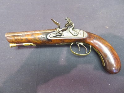 Lot 546 - A 32 BORE D.B. FLINTLOCK PISTOL SIGNED H. NOCK