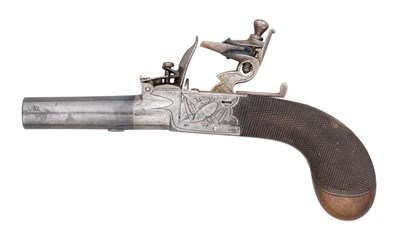 Lot 549 - A 56 BORE FLINTLOCK POCKET PISTOL SIGNED HILL