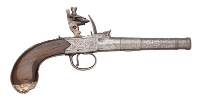 Lot 551 - A 28 BORE FLINTLOCK TURN-OFF PISTOL