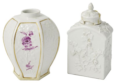 Lot 23 - TWO MEISSEN MOULDED TEA CANISTERS