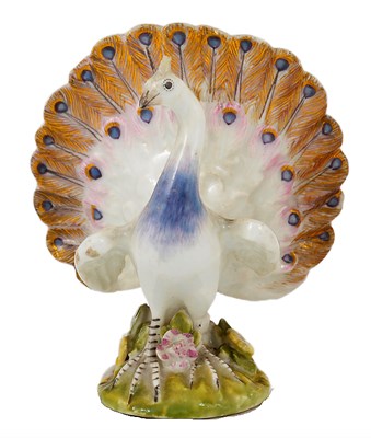 Lot 4 - A MEISSEN MINIATURE FIGURE OF A PEACOCK