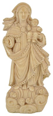 Lot 78 - ~AN INDO-PORTUGUESE IVORY MADONNA AND CHILD